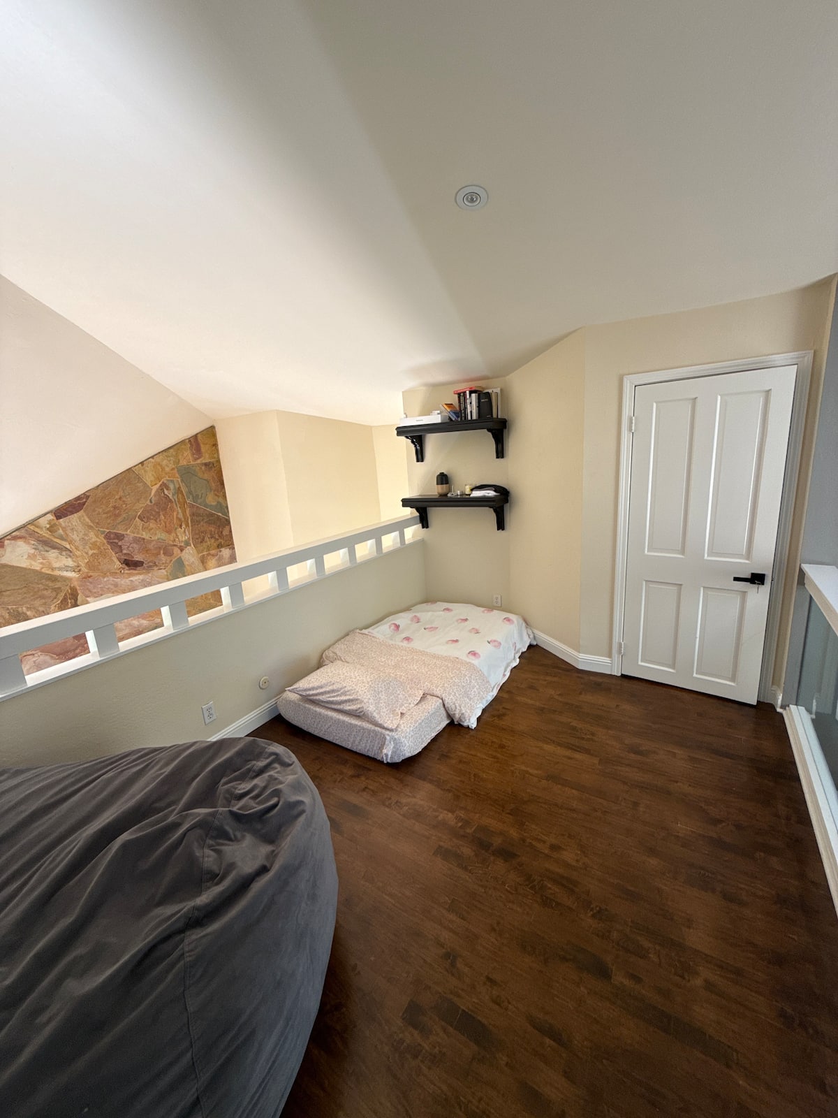 Bedroom 4 / home office with king bed and dual ultrawide monitors